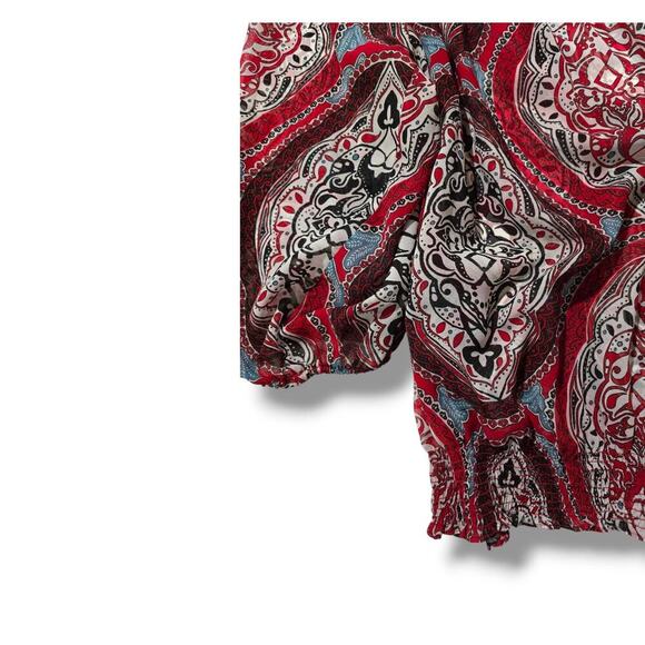 Daisy Fuentes women's multicolor medallion long sleeves off the shoulder Blouse - Picture 6 of 11